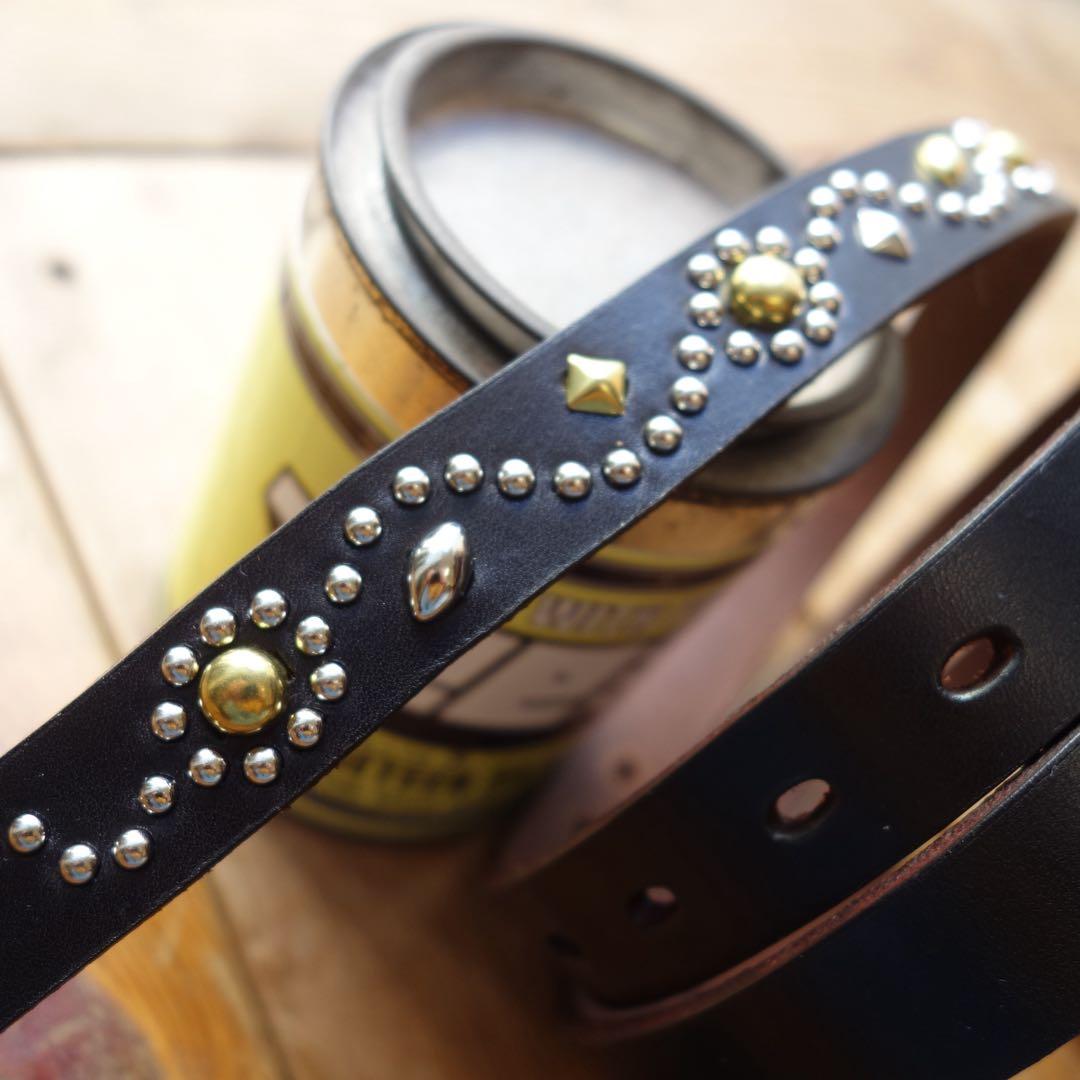 ☆茶芯ナロースタッズベルトサドルレザー htcベルト callyお好きな方