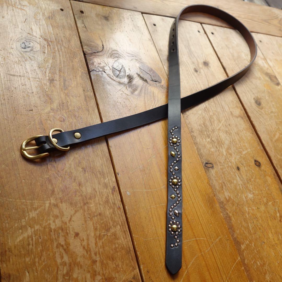 ☆茶芯ナロースタッズベルトサドルレザー htcベルト callyお好きな方