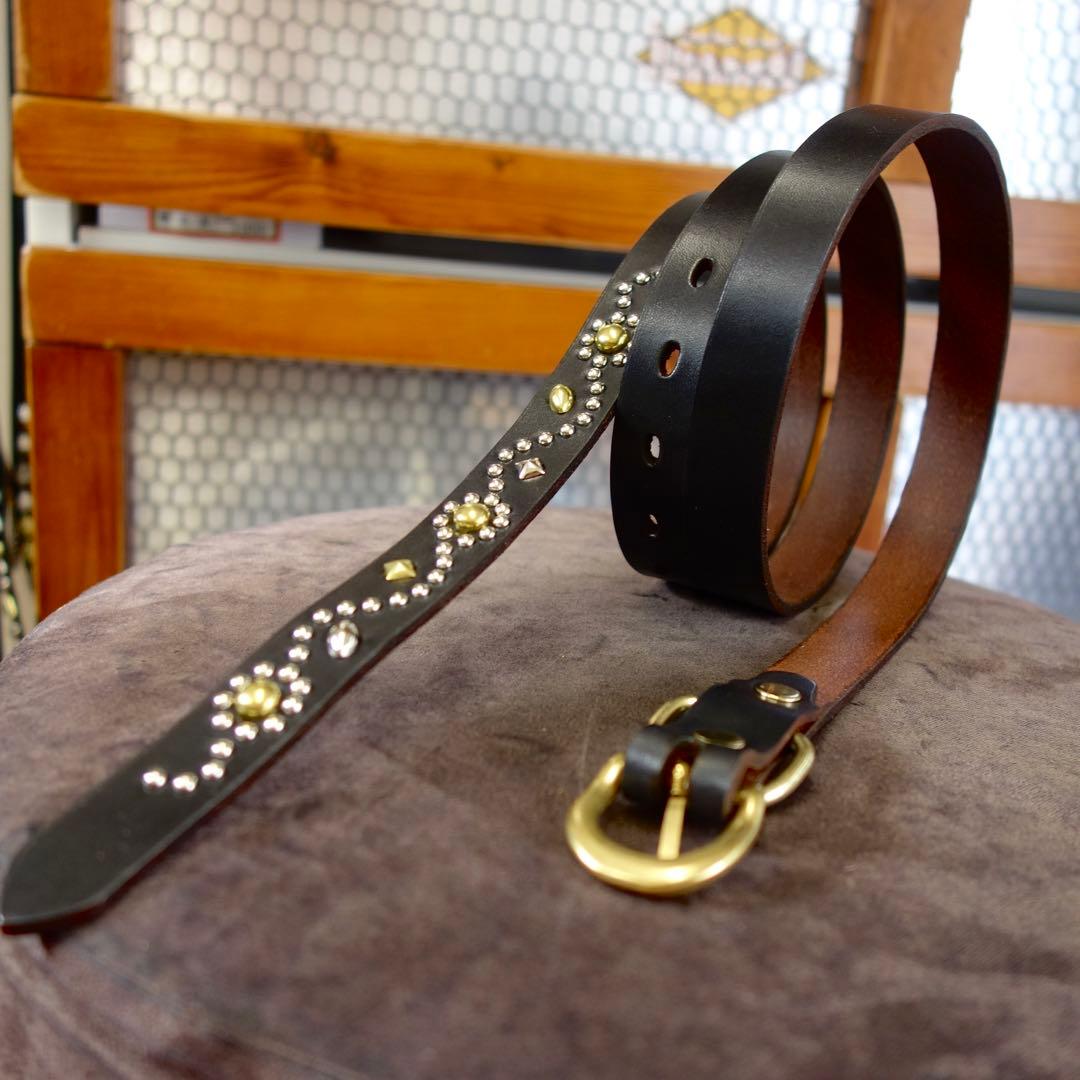 ☆茶芯ナロースタッズベルトサドルレザー htcベルト callyお好きな方