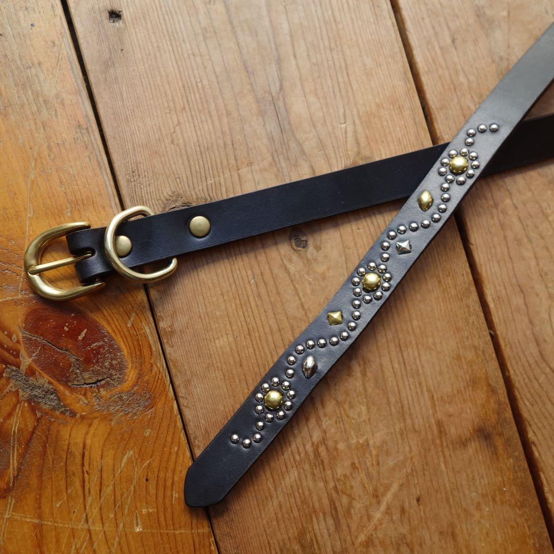 ☆茶芯ナロースタッズベルトサドルレザー htcベルト callyお好きな方