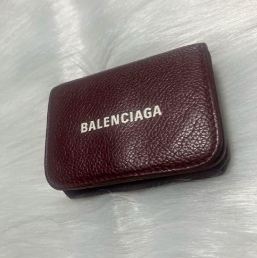 BALENCIAGA三つ折り財布　赤茶色　あずき色