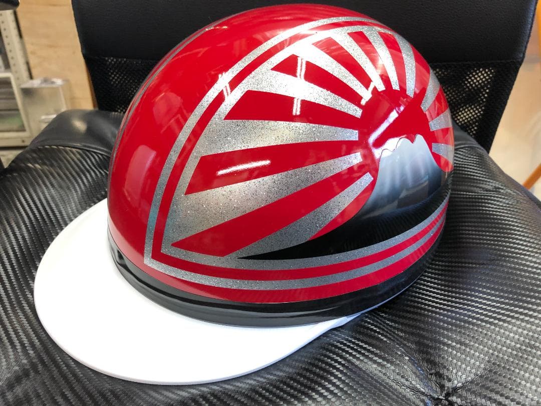 コルク半　カスタム　富士日章　三つボタン　ソリッドレッド　シルバー　ラメ