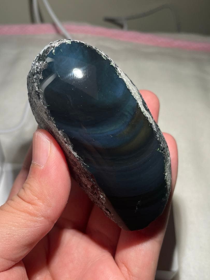 研磨品　十勝石玲瓏　ディープブルー＋マスタードイエロー　レインボーオブシディアン