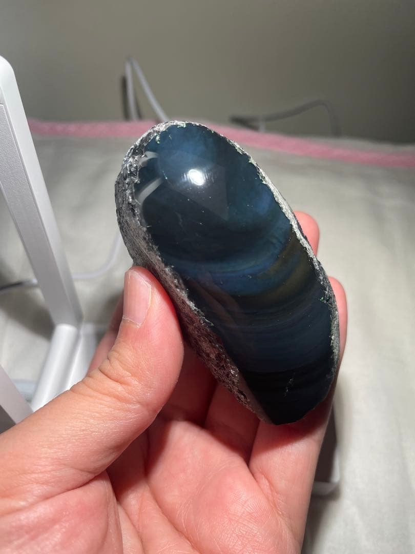 研磨品　十勝石玲瓏　ディープブルー＋マスタードイエロー　レインボーオブシディアン