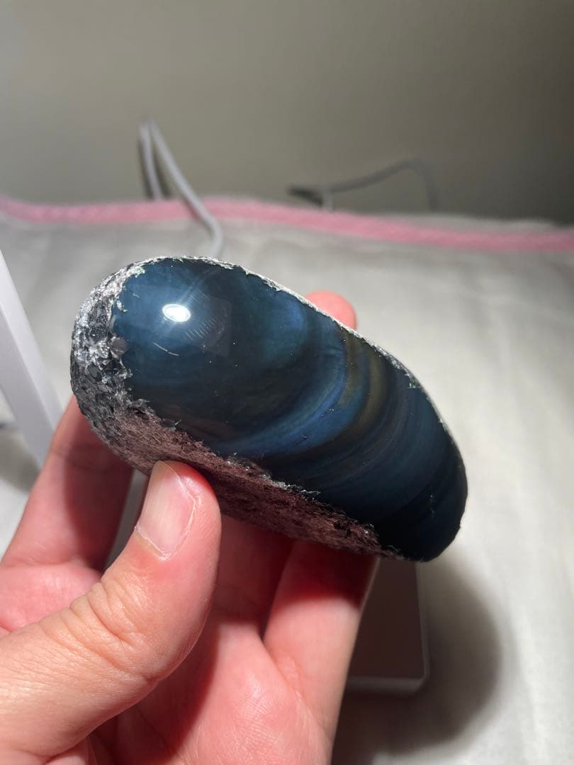 研磨品　十勝石玲瓏　ディープブルー＋マスタードイエロー　レインボーオブシディアン