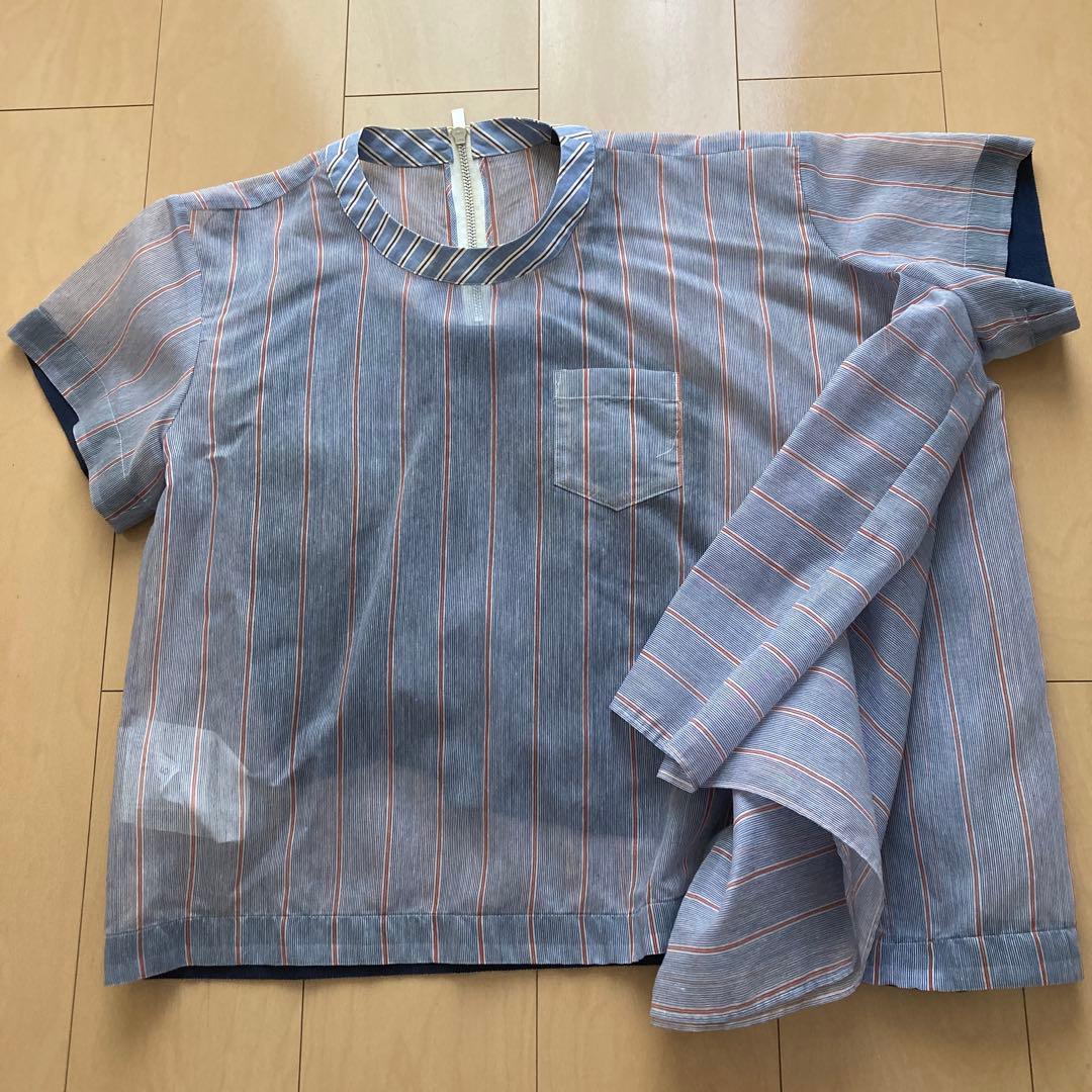 sacai ストライプ柄 半袖ブラウス