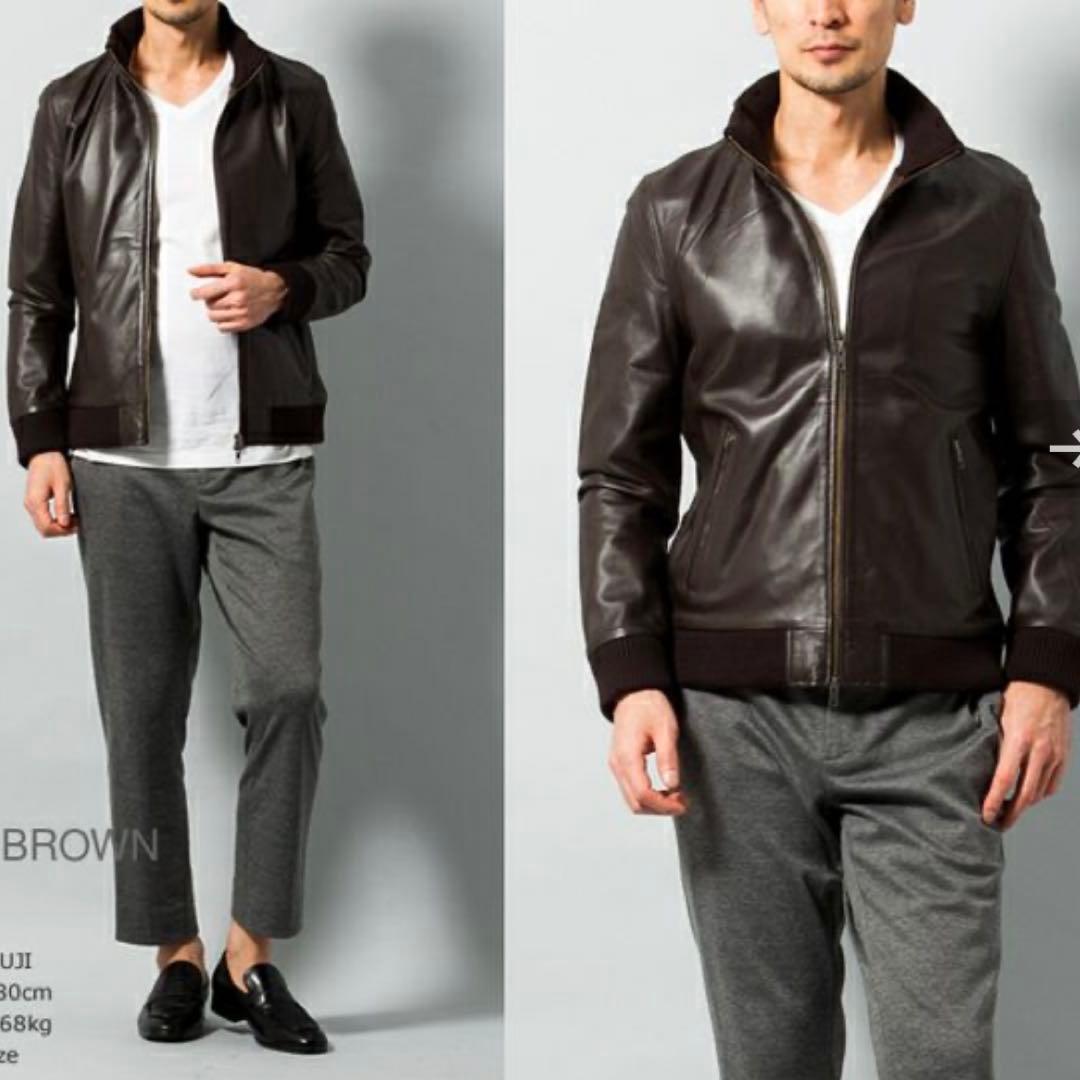 美品　Liugoo Leathers リブ付トラックジャケット　ラムレザー　XL