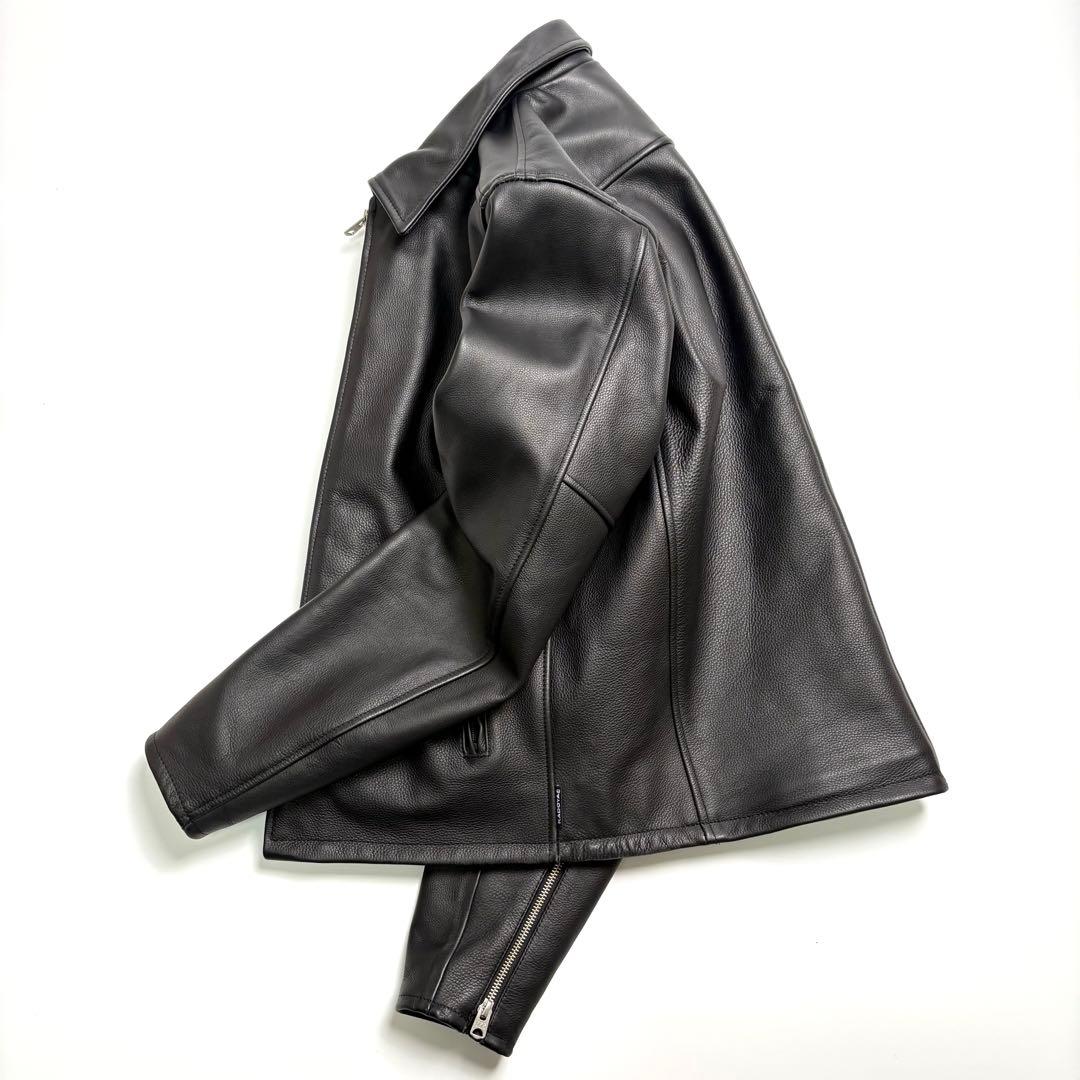 【牛革】KADOYA レザー ライダースジャケット 黒 LL 衿付 シングル
