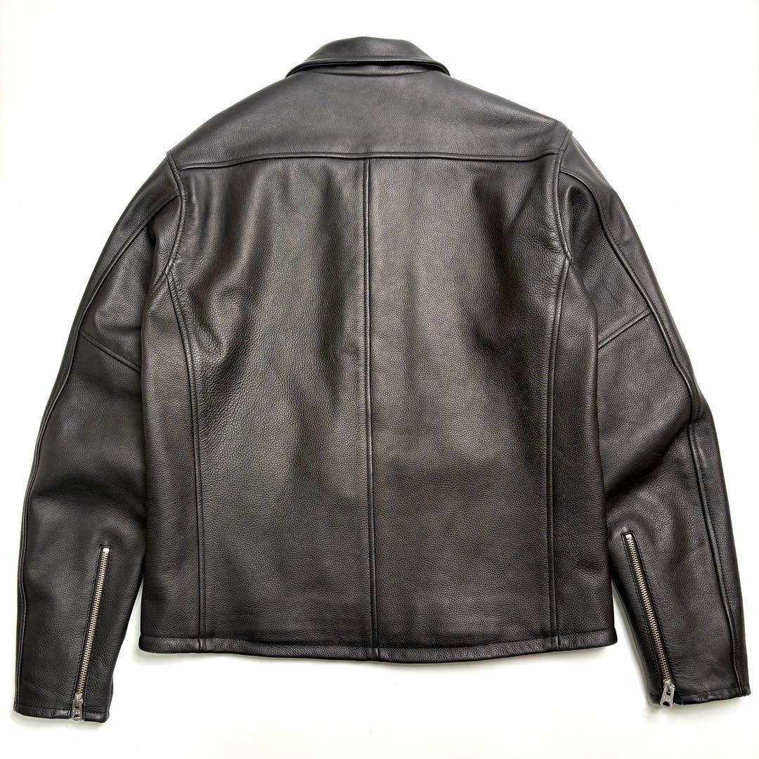 【牛革】KADOYA レザー ライダースジャケット 黒 LL 衿付 シングル