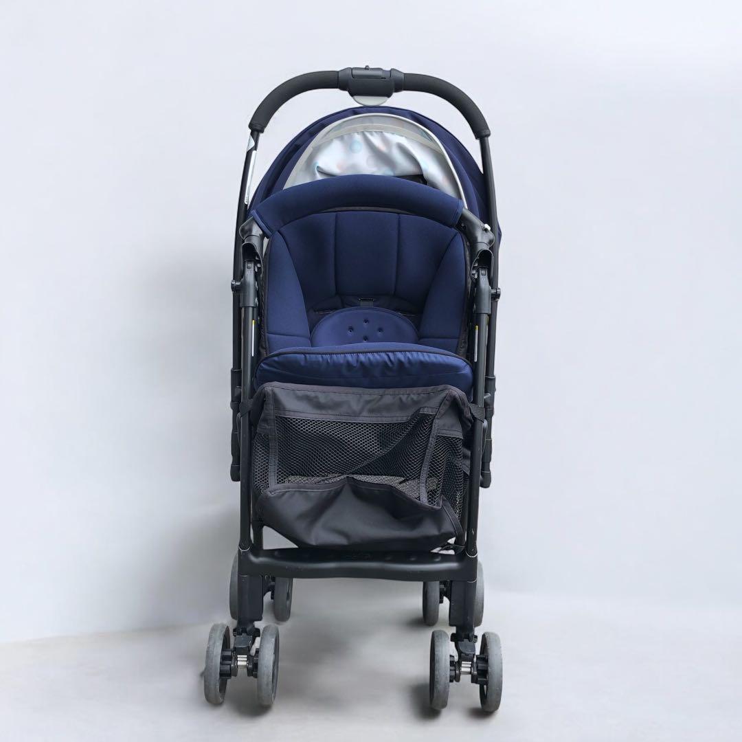 【235】アップリカ ベビーカー カルーンエアーAB カラフルドット 紺 美品