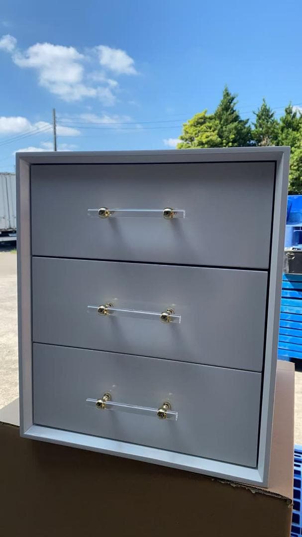 ホワイト 3段チェスト 金属脚 訳あり品　写真をご確認 TST-06-⑦