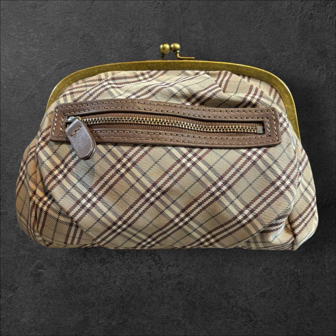 【極美品】バーバリーブルーレーベル がま口ポーチ ホースロゴ ノバチェック 茶