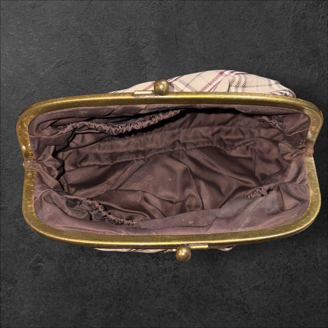 【極美品】バーバリーブルーレーベル がま口ポーチ ホースロゴ ノバチェック 茶