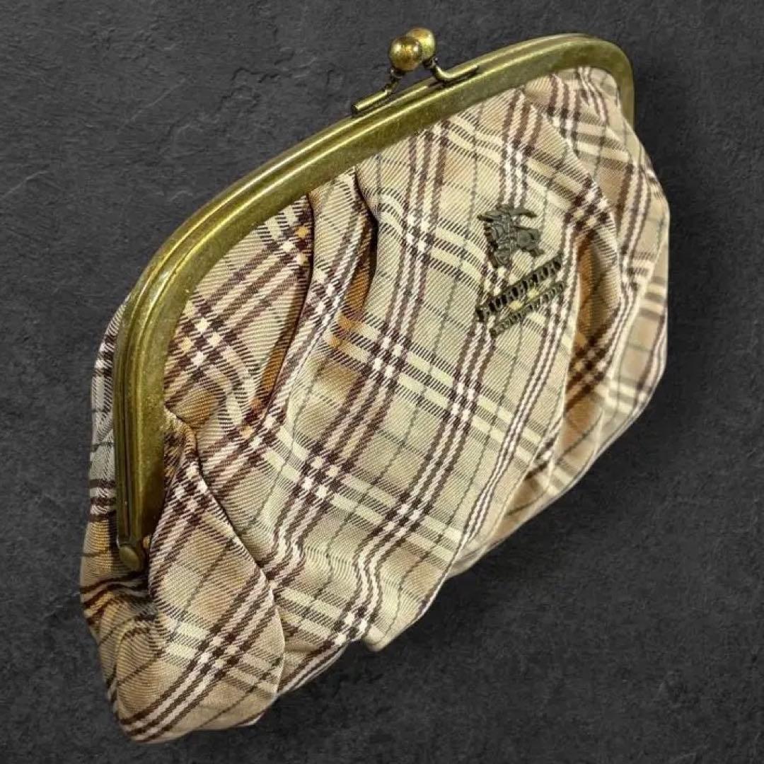 【極美品】バーバリーブルーレーベル がま口ポーチ ホースロゴ ノバチェック 茶