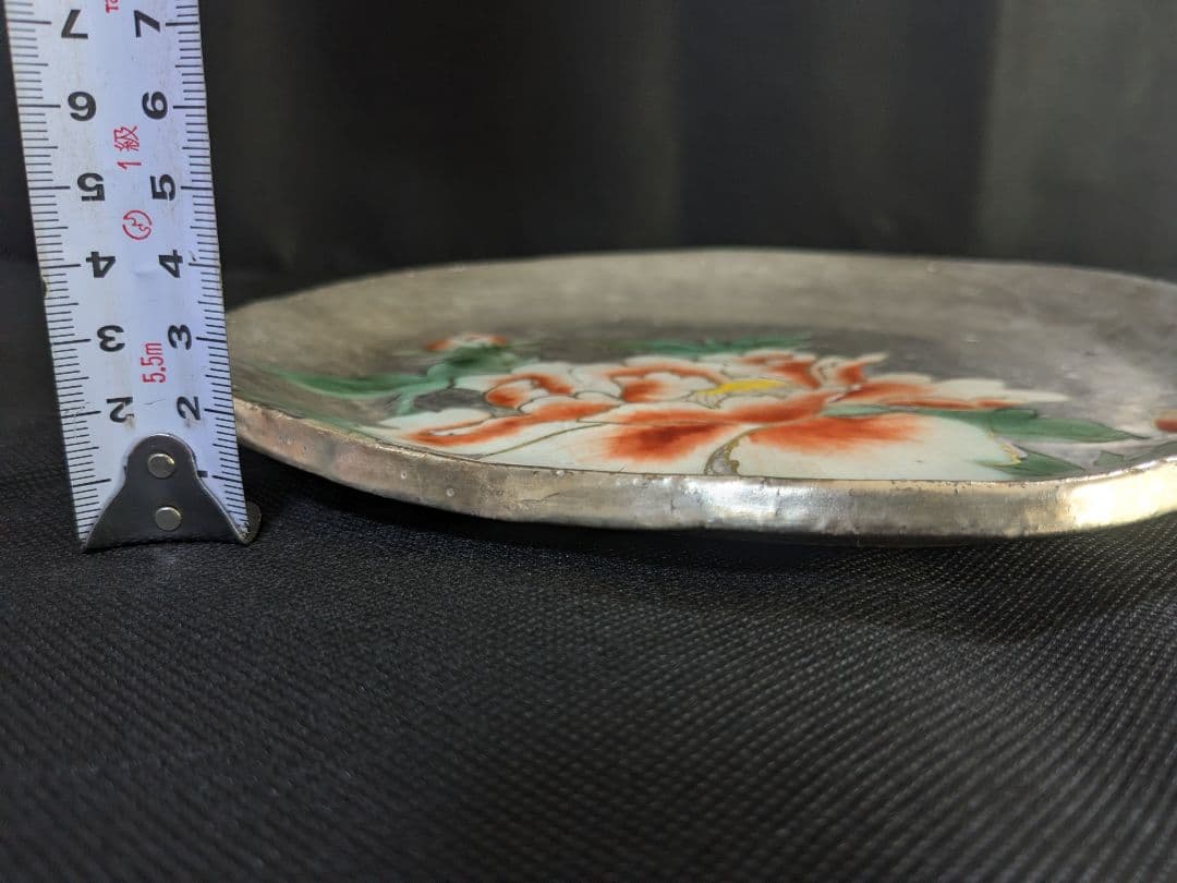 陶あん 清水焼 京焼 色絵付け 銀彩 牡丹 中皿 お皿