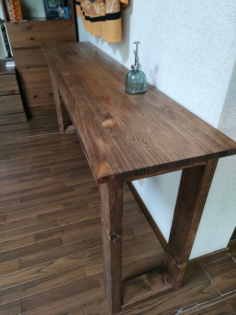 【重厚】150×45×70 カウンターテーブル 一枚板《ウォールナット》組立式