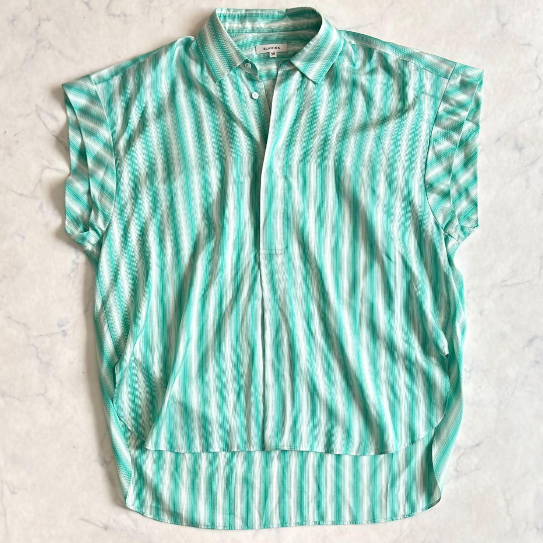 美品♪ブラミンク シルク100% フレンチスリーブブラウス 38 qx5