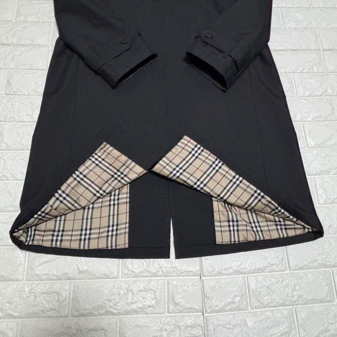 バーバリー ブラックレーベル★ステンカラーコート 黒 ノバチェック 三陽商会 L