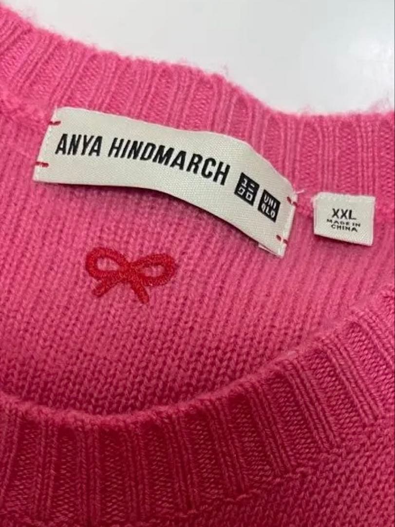 ユニクロ アニヤハインドマーチ XXL ピンク　カシミヤクルーネックセーター