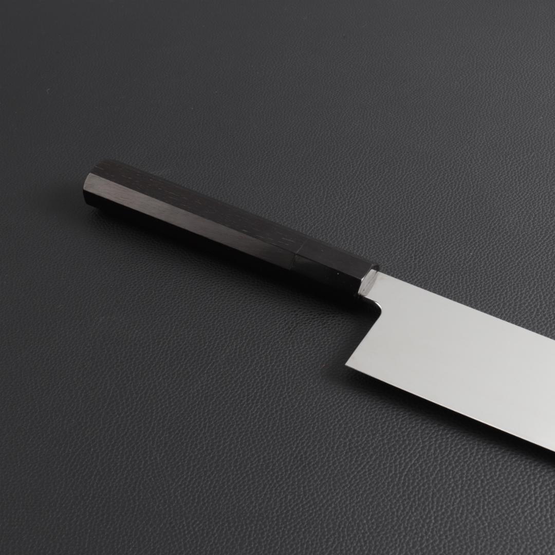 10348 特大牛刀 尺一 鏡面仕上げ 刺身包丁 両刃包丁 黒檀黒水牛角八角柄