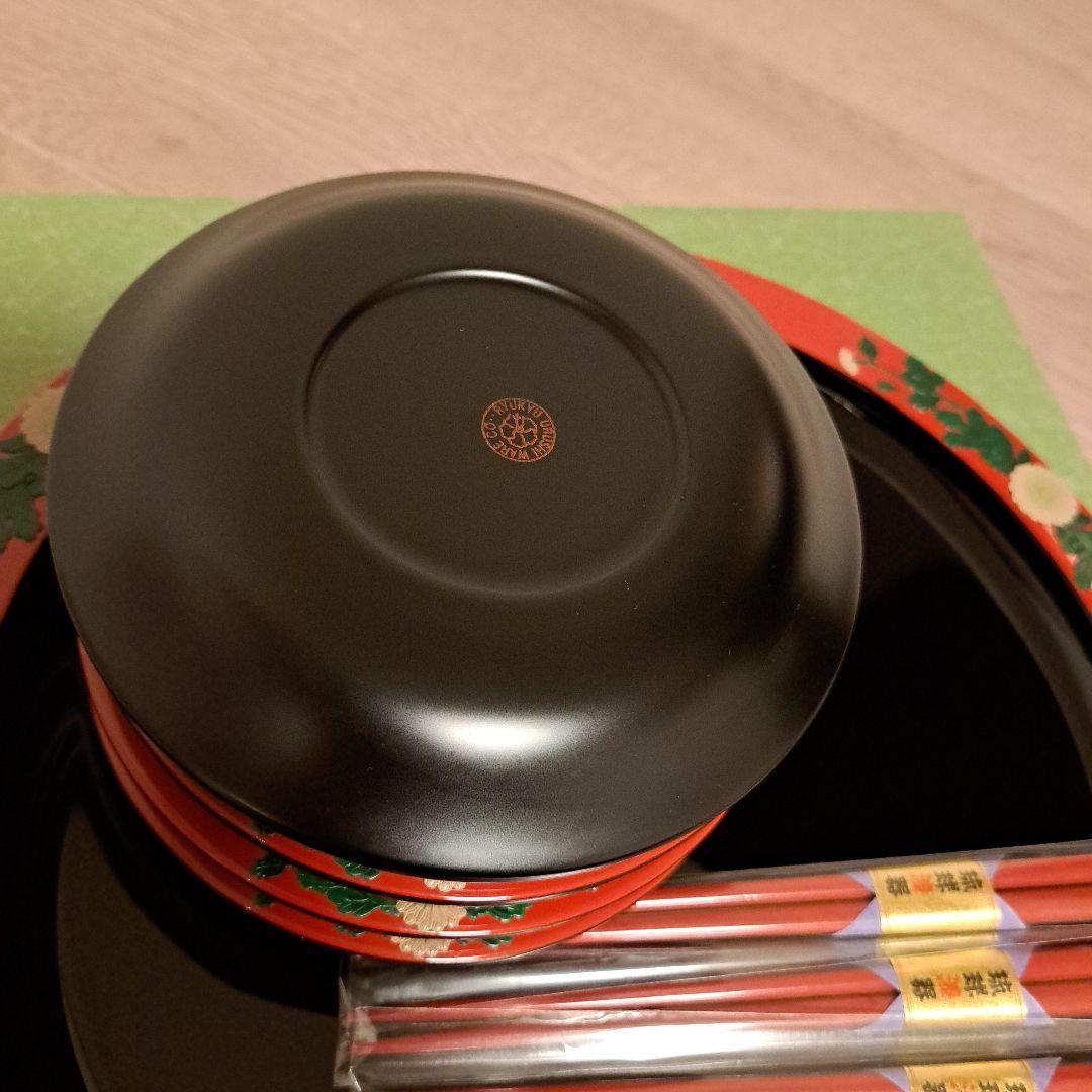 琉球漆器 オードブルセット 菊唐草1尺2寸