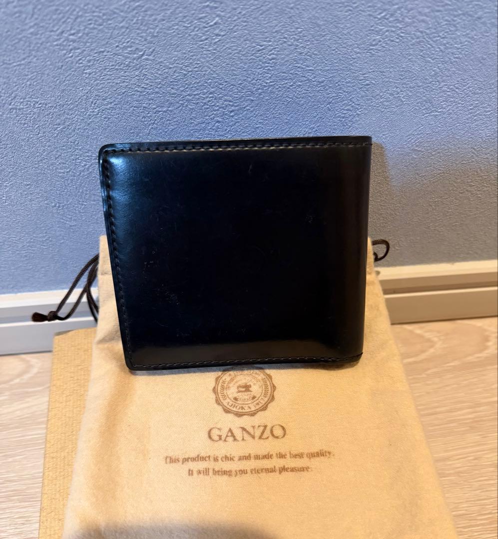 GANZO シェルコードバン ブラック 小銭入れ付き二つ折り財布