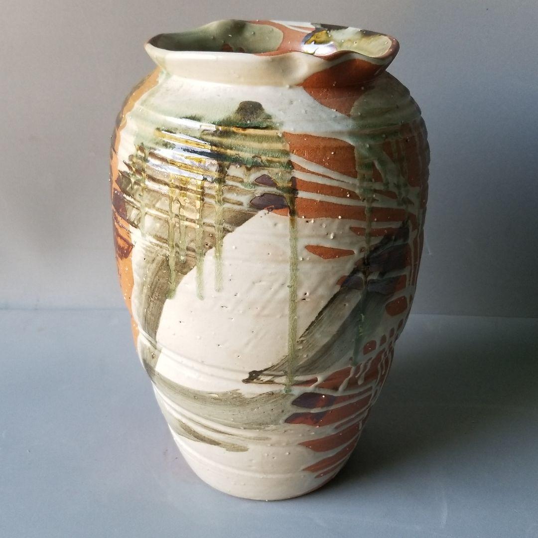 お値下げしました⤵信楽焼傘立て  壷型三色掛け 高さ４８cm