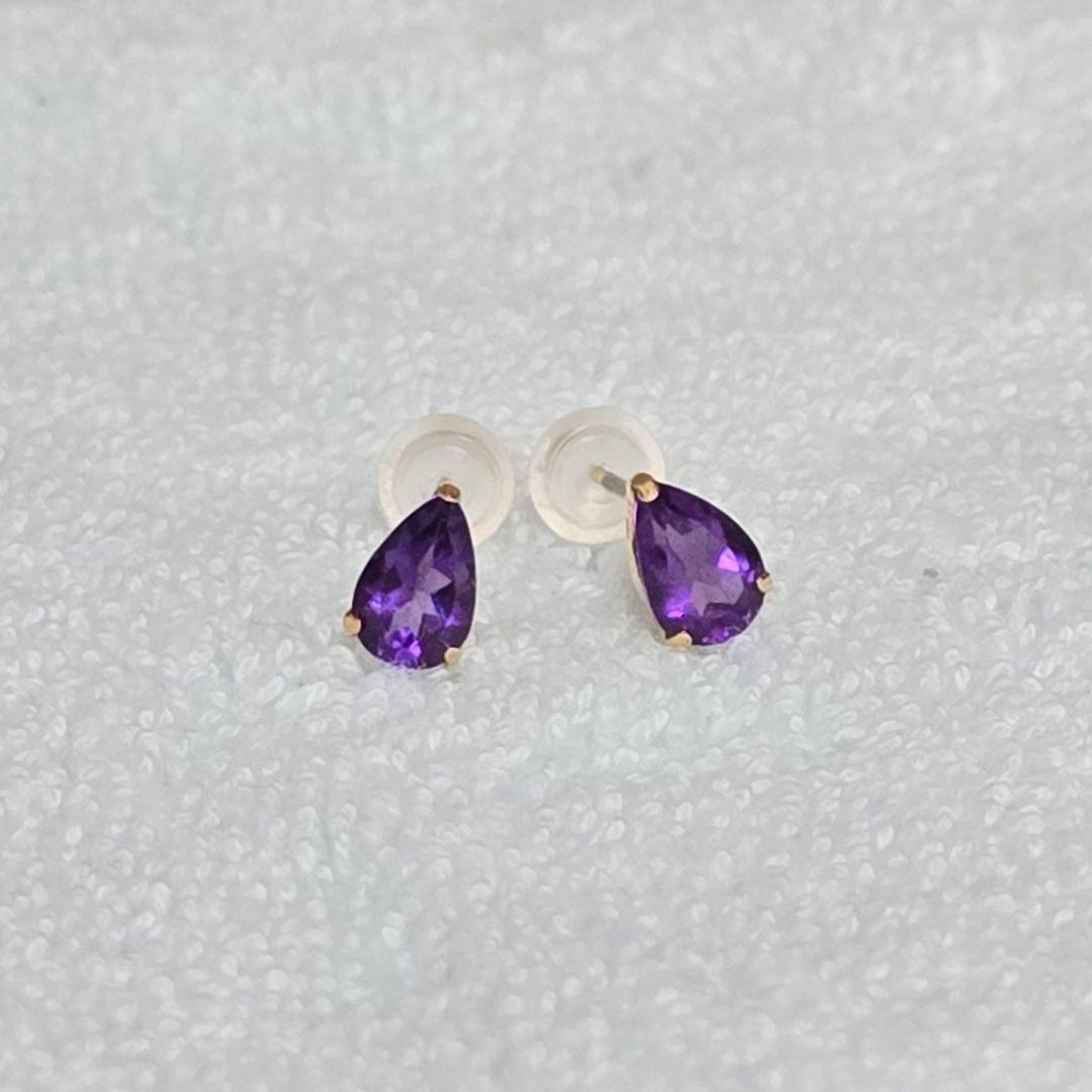 K18 アメジスト ピアス 0.64ct ペアシェイプ 0.40g 天然石