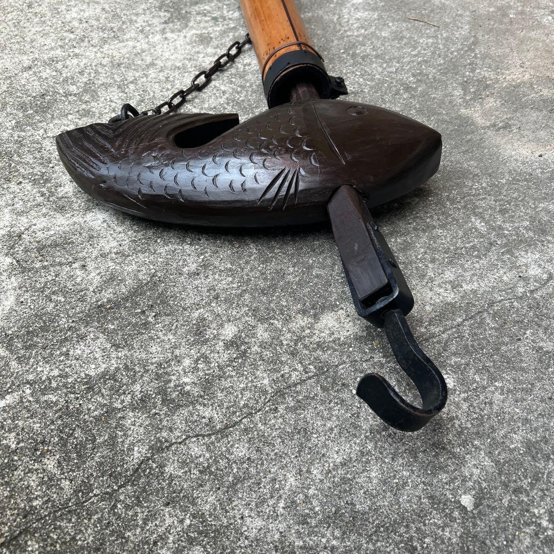 古民具　時代物　自在鉤　囲炉裏　竈門　アンティーク　魚　インテリア　竹