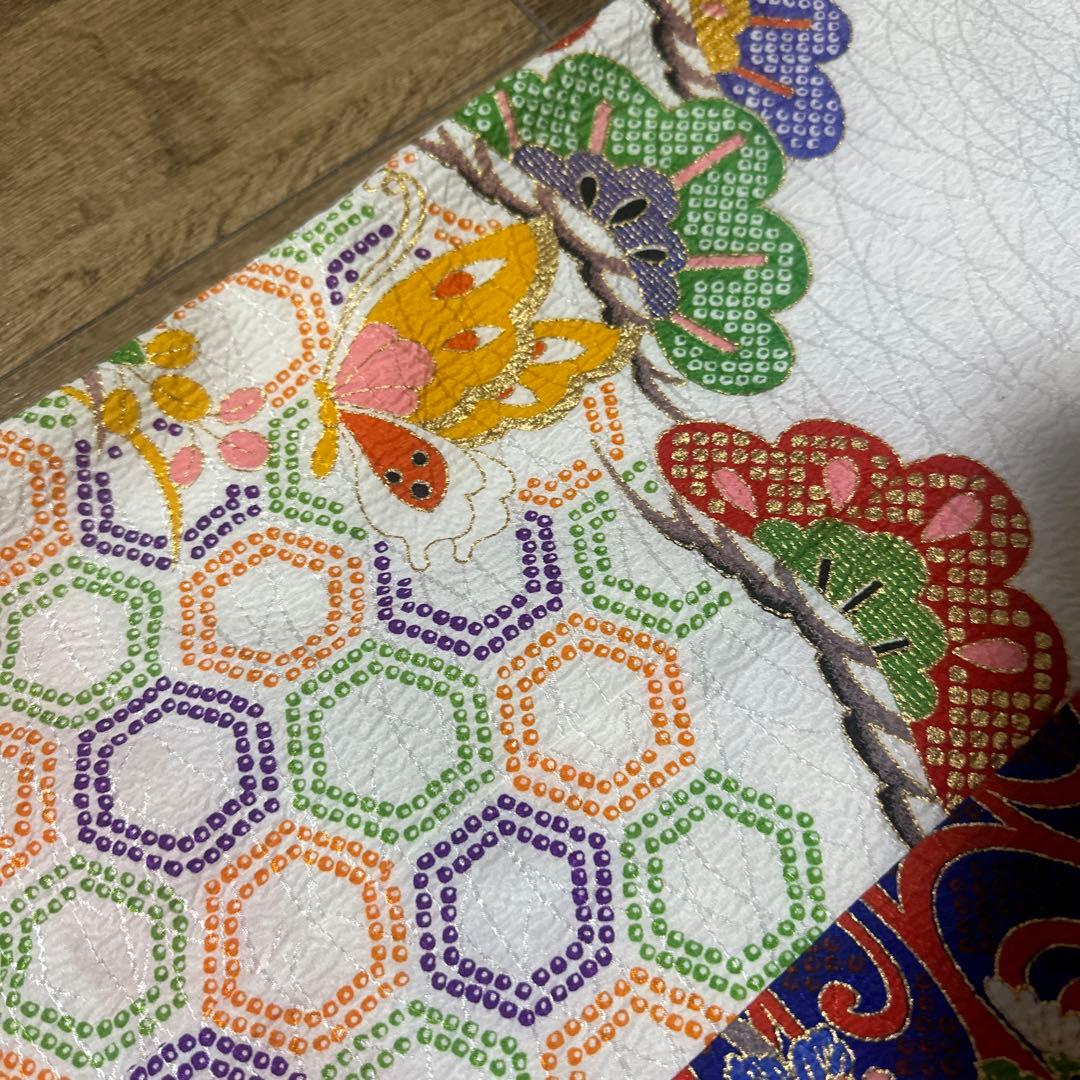 七五三 7才 着物 作り帯 小物セット 中古品 蝶々 絞り柄