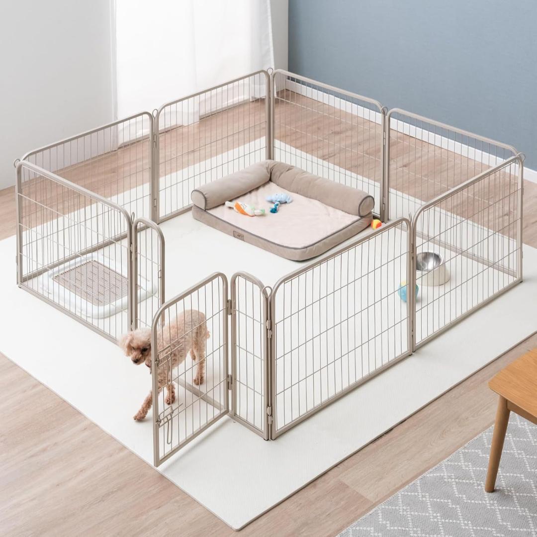 【開封済・未使用】タンスのゲン ペットサークル 高さ60㎝ グレージュ 犬用 犬