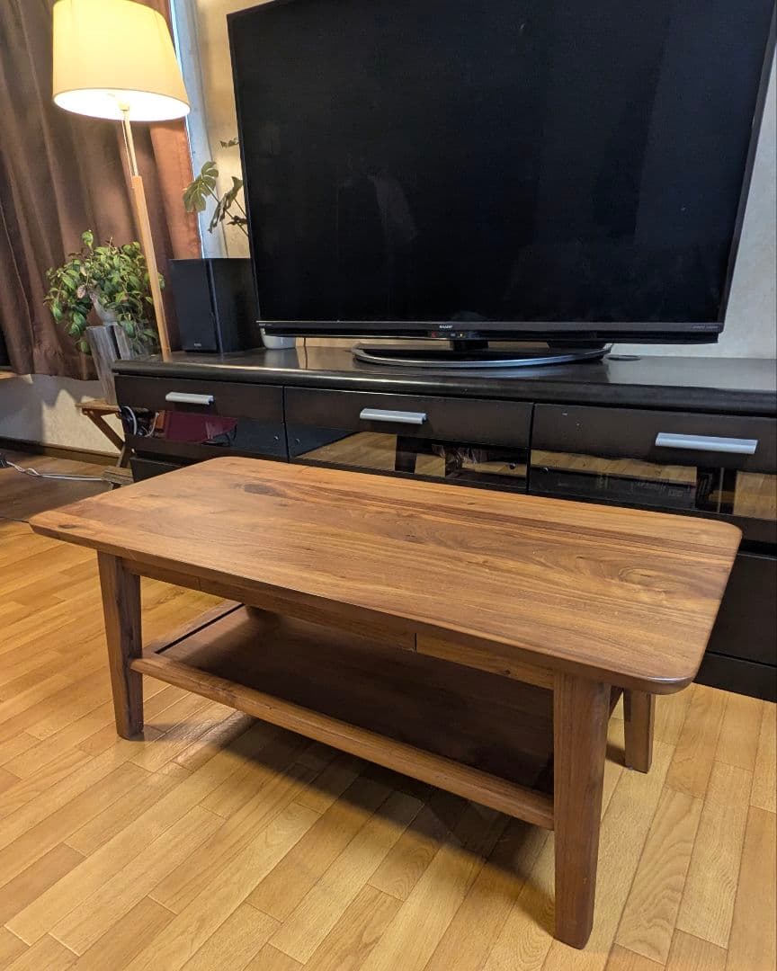 BRUNO 天然木センターテーブル 95サイズ /ウォールナット/引出し付き