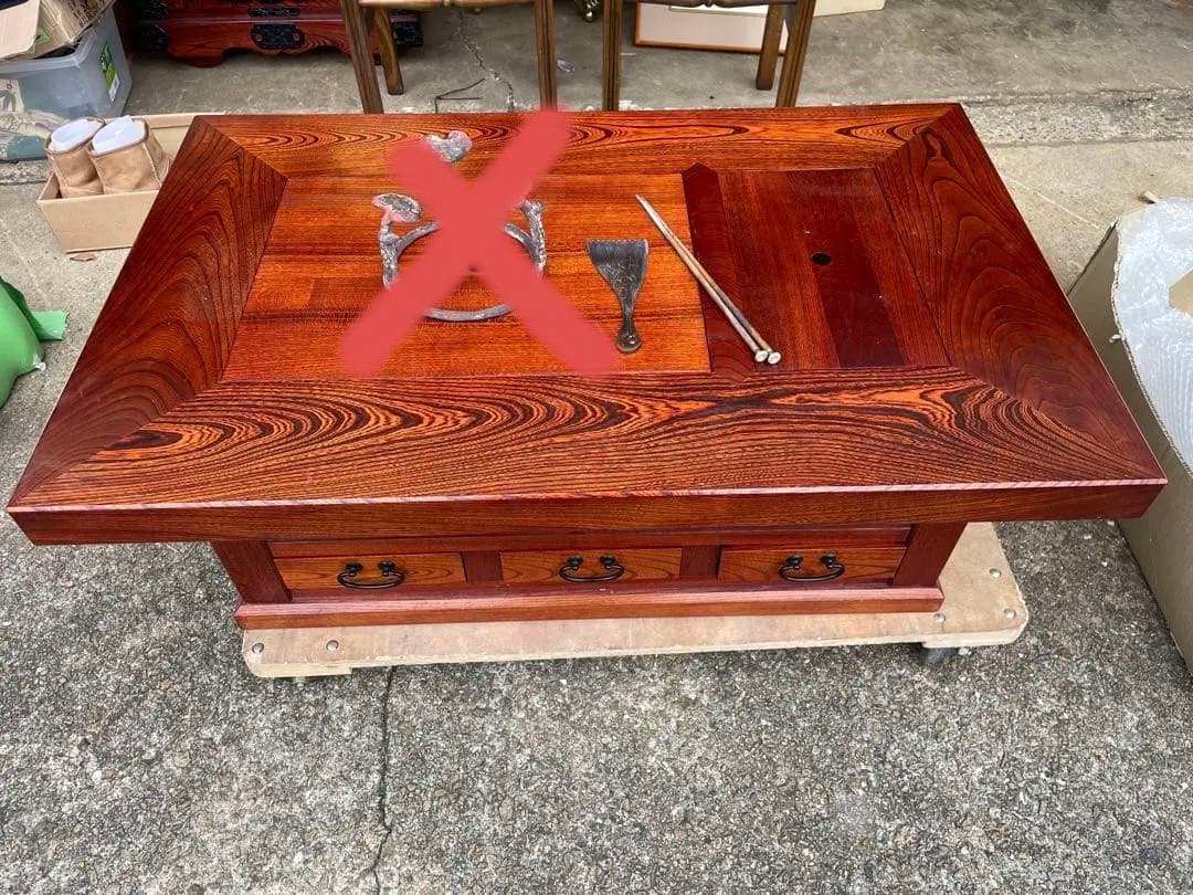 【美品】関西火鉢 囲炉裏テーブル　灰ならし鳥の絵柄　無垢