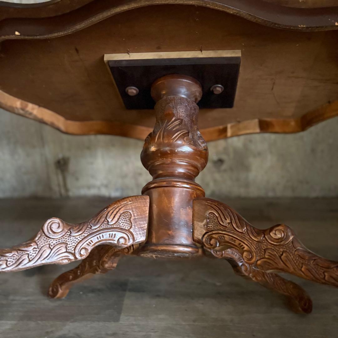 イタリア　象嵌センターテーブル　ヴィンテージ　彫刻装飾