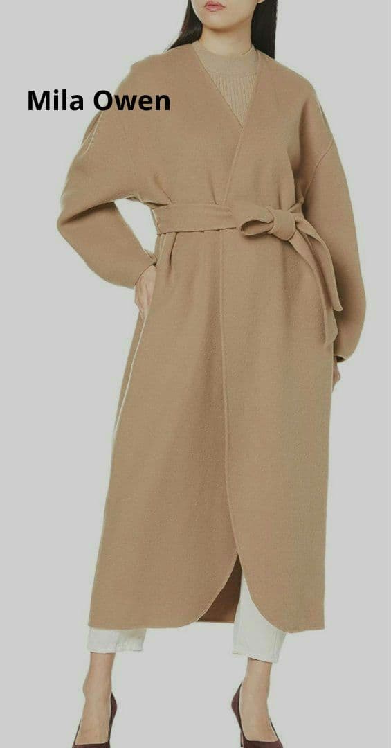 新品　タグ付き　ミラオーウェン　袖ボリューム接結ノーカラーコート