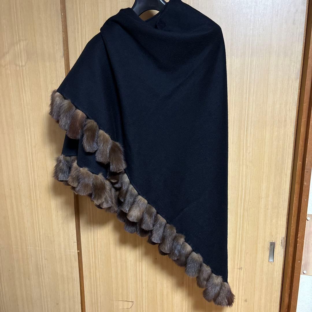 FENDI 黒 カシミヤ ロシアンセーブルファー ストール