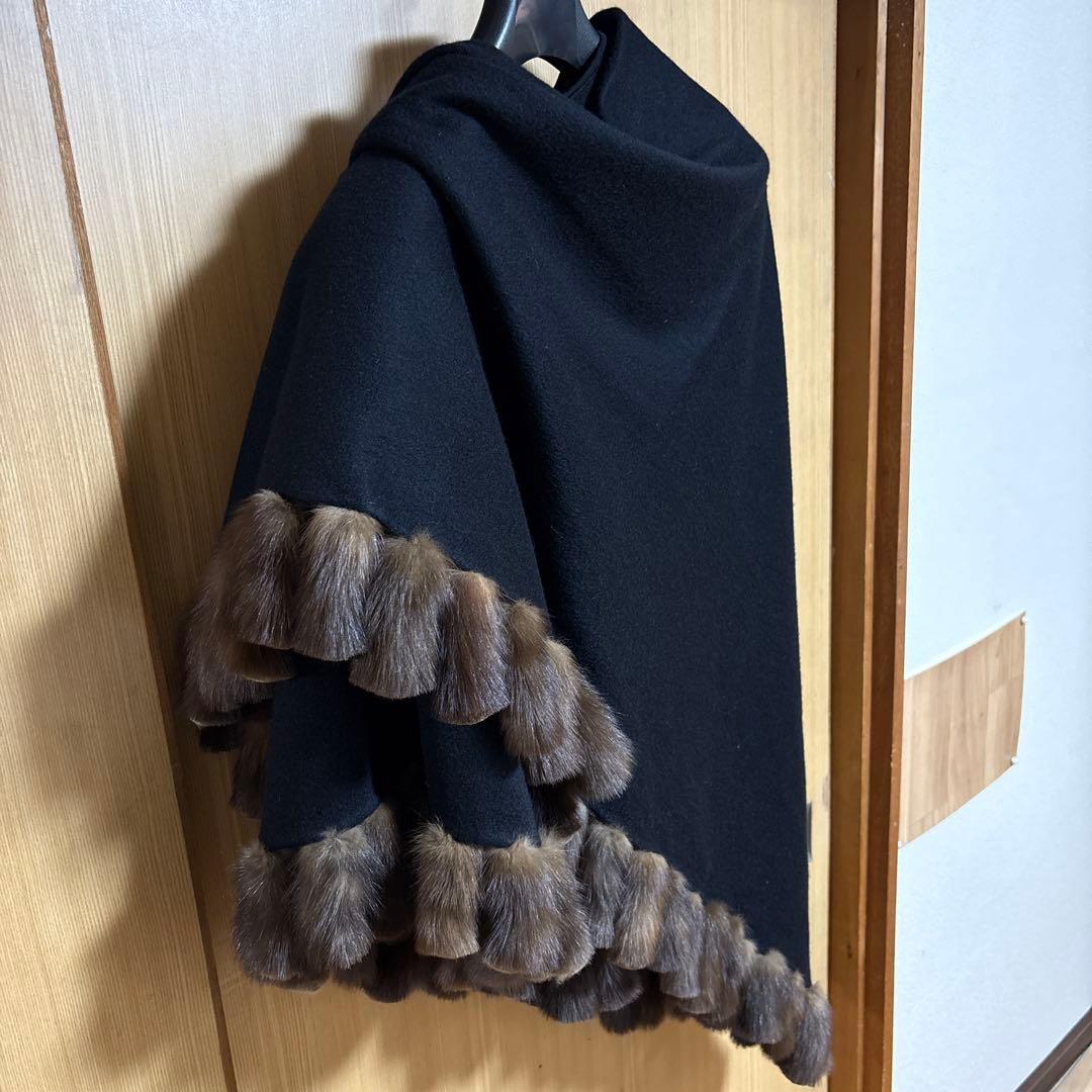 FENDI 黒 カシミヤ ロシアンセーブルファー ストール