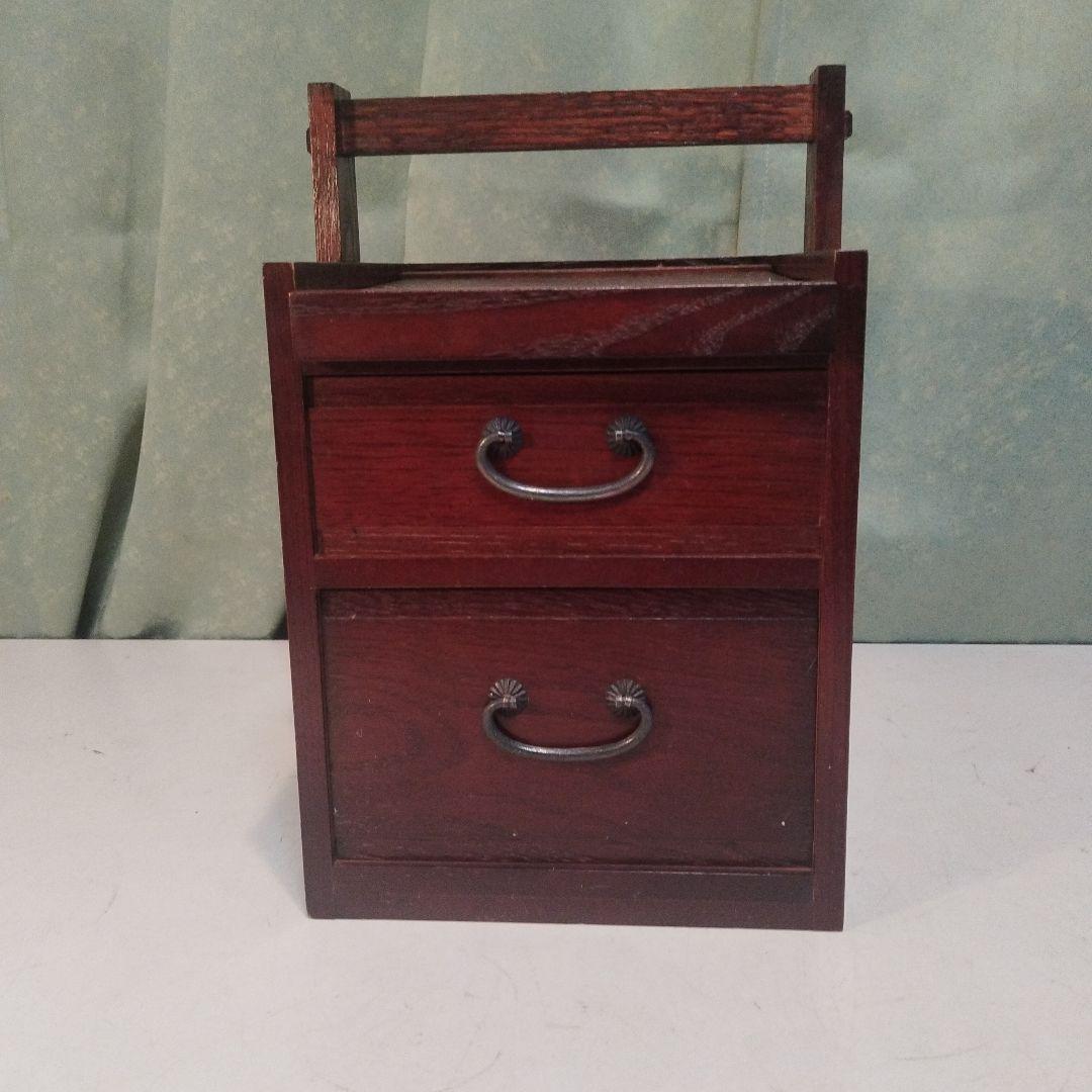 京都古民家より、昭和の鏡付化粧ケース　メイクボックス　木製手提げ