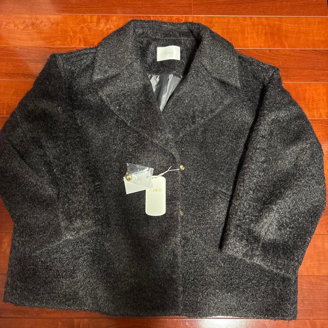 Chico 金釦シャギールーズコート チャコールグレー