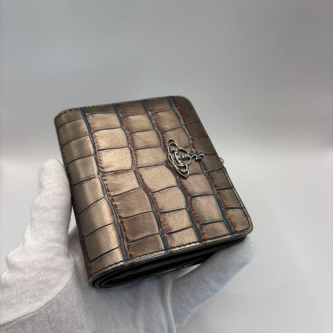 希少品　vivienne westwood 二つ折り財布　シルバー　クロコ　財布