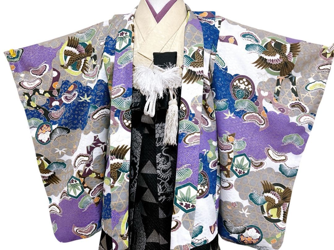 花うさぎブランド着物♡七五三　5歳　男の子　フルセット　紫　黒