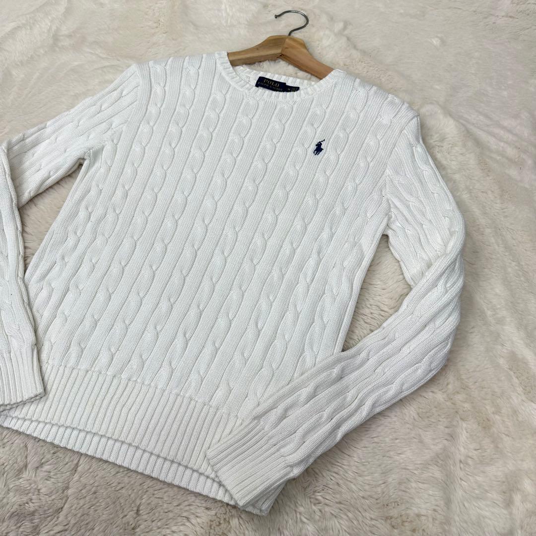 ✨美品✨ポロラルフローレン ケーブルニット 白 綿100% M ポニー刺繍 王道