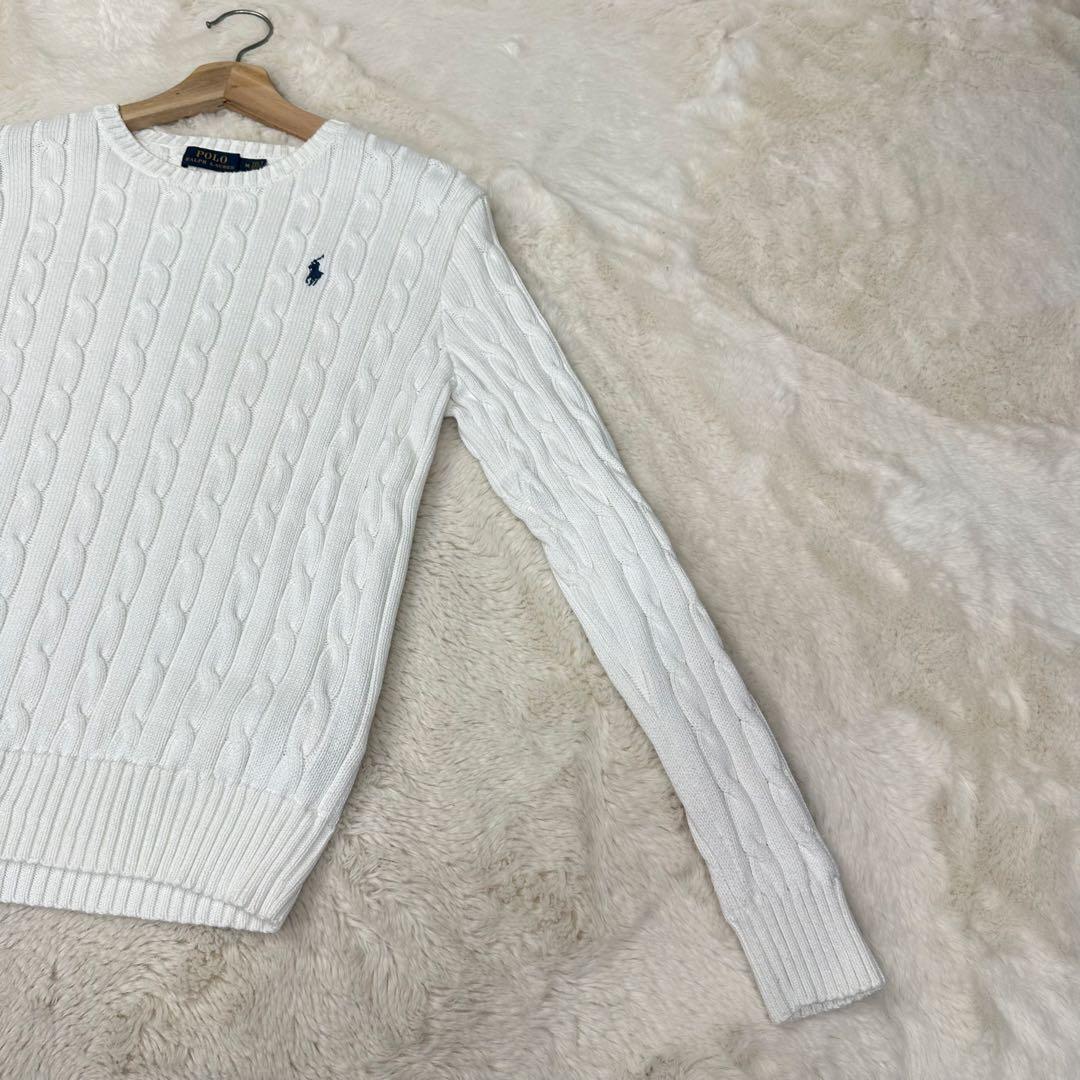 ✨美品✨ポロラルフローレン ケーブルニット 白 綿100% M ポニー刺繍 王道