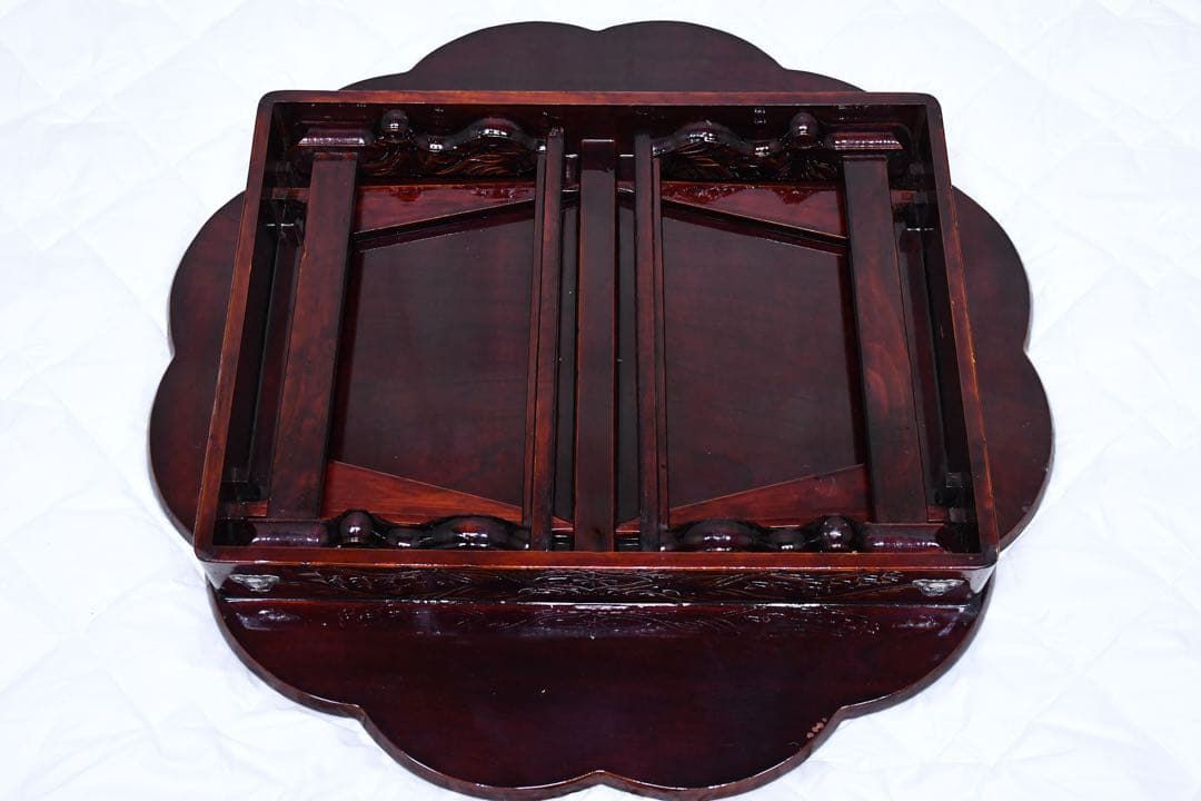 EFK24 螺鈿細工 韓国漆塗り 丸角座卓 ちゃぶ台 折れ脚 折り畳み 丸角お膳