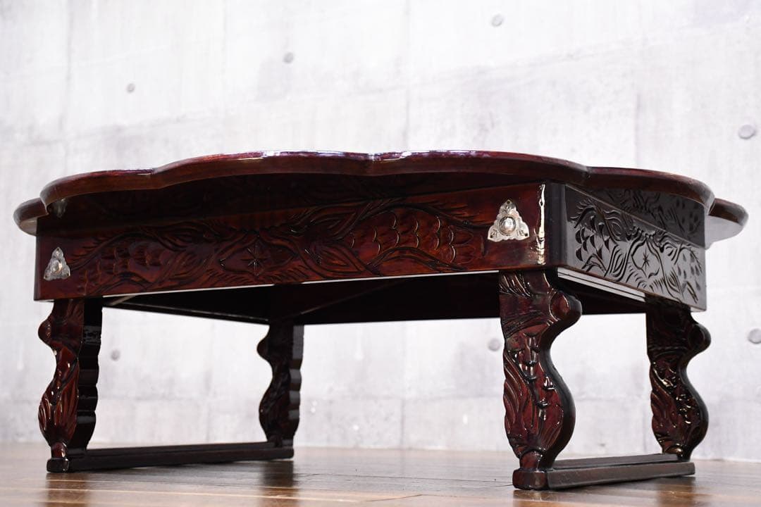 EFK24 螺鈿細工 韓国漆塗り 丸角座卓 ちゃぶ台 折れ脚 折り畳み 丸角お膳