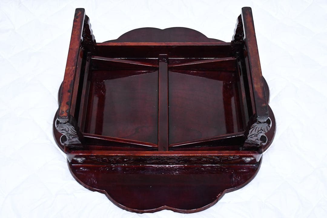 EFK24 螺鈿細工 韓国漆塗り 丸角座卓 ちゃぶ台 折れ脚 折り畳み 丸角お膳