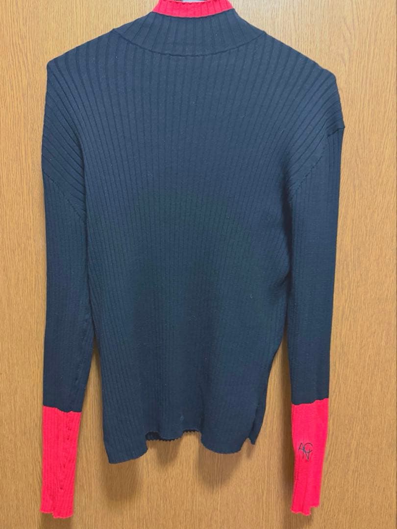 ANIECA Bicolor Rib Knit/バイカラーリブ ニット 黒×赤