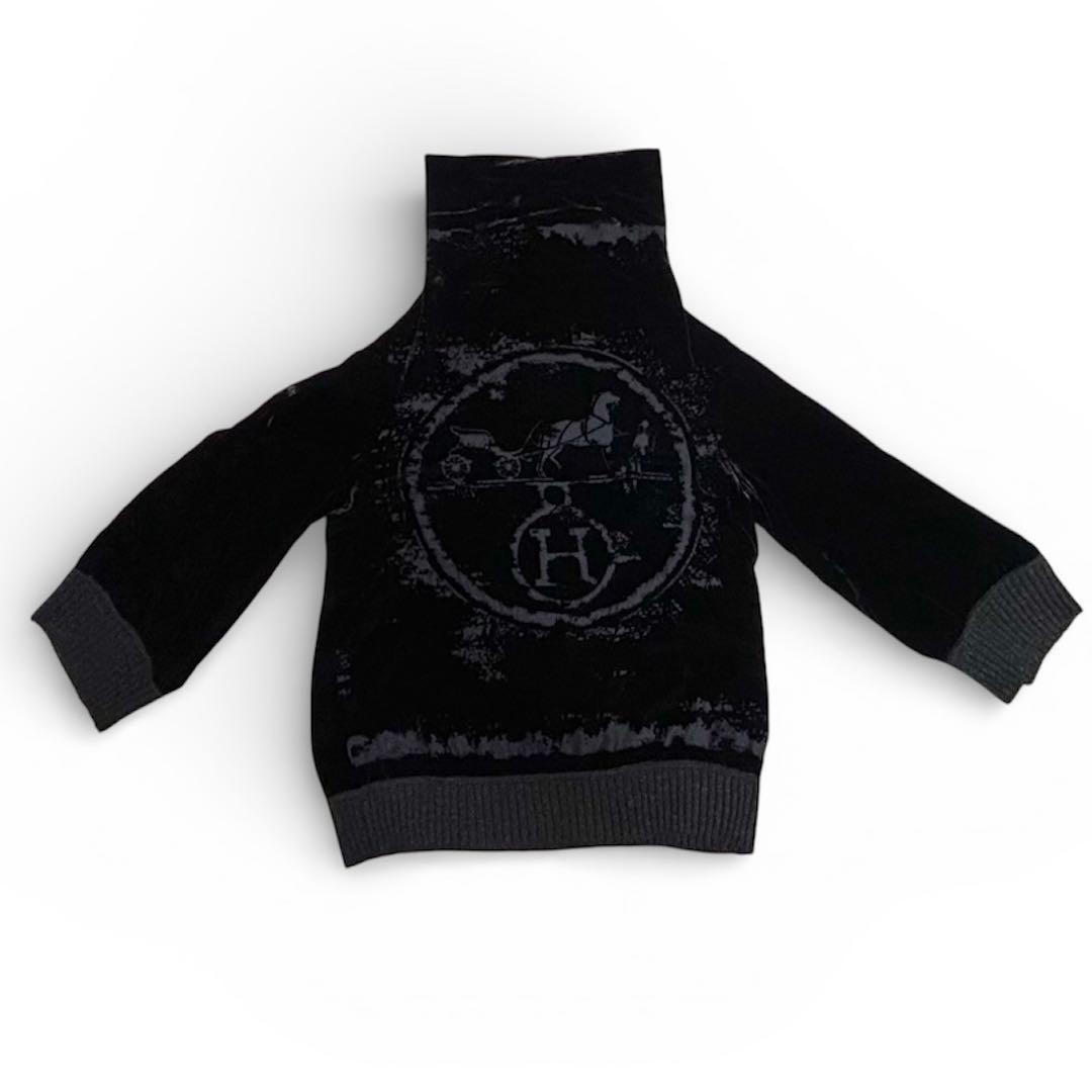 エルメス エクスリブリス ニット チュニック ベロア 黒 グレー 42