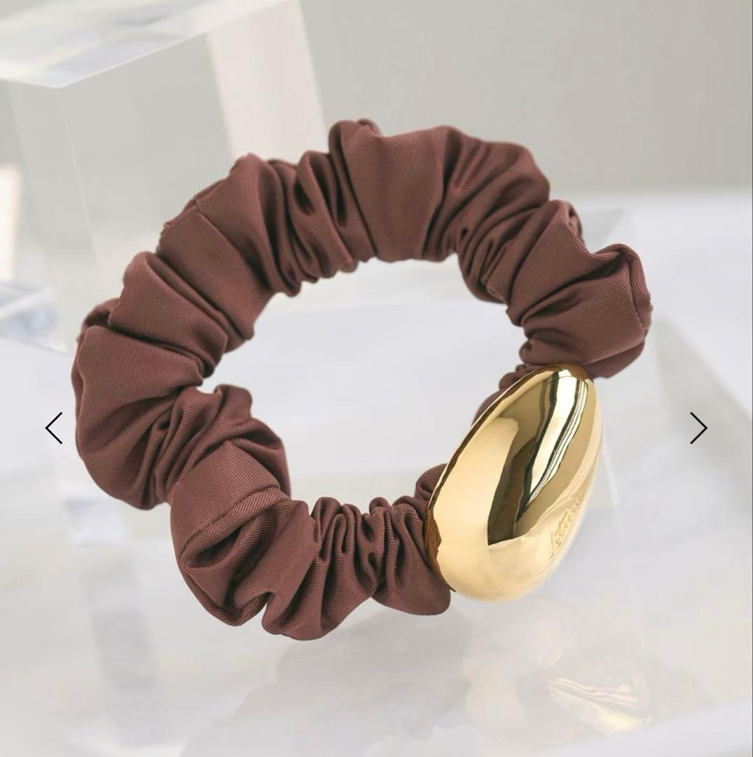 新品　＜LETICIA> エッグ ナイロン シュシュ　ダークブラウン