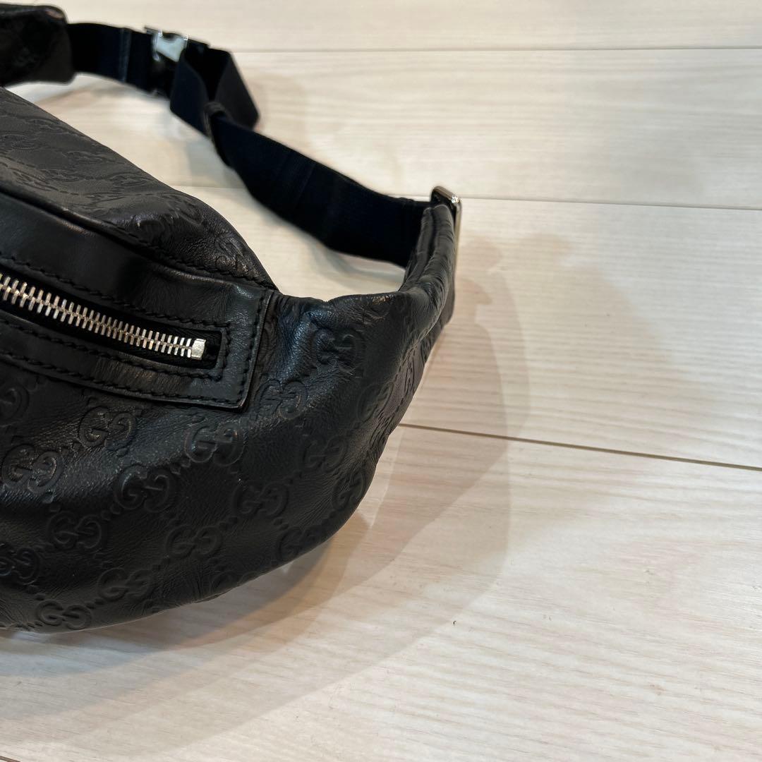 ⭐︎美品⭐︎グッチ ウエストバッグ GG シマ シェリーライン レザー ブラック